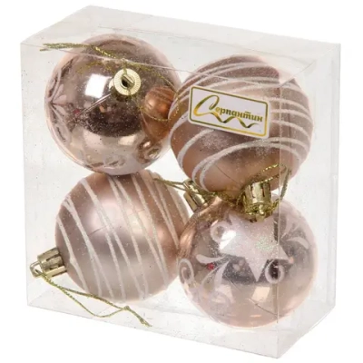 Новогодние шары 6 см (набор 4 шт) «Снежная дымка», Шампань