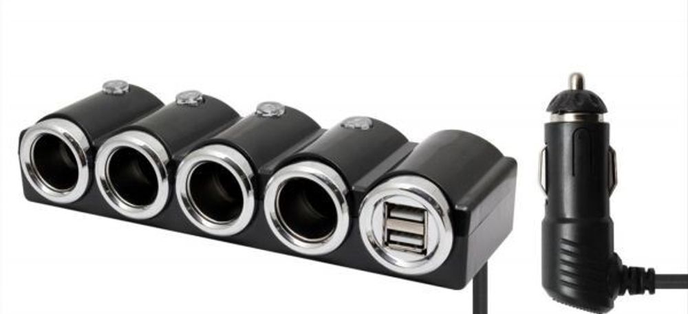 Разветвитель прикуривателя 4 гнезда + 2 USB порта с выключателями нагрузки (Olesson)