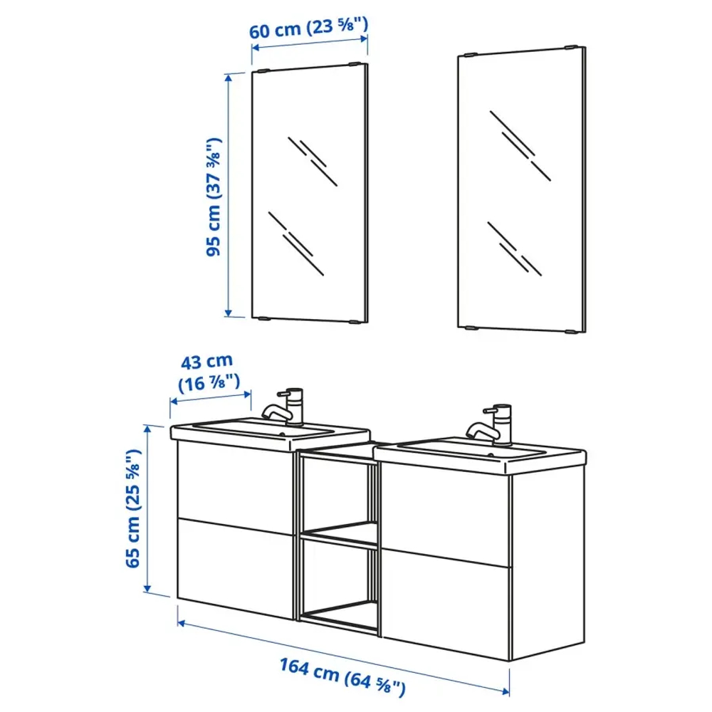 Комбинация для ванной - IKEA ENHET, 164х43х65 см, белый/антрацит, ЭНХЕТ ИКЕА