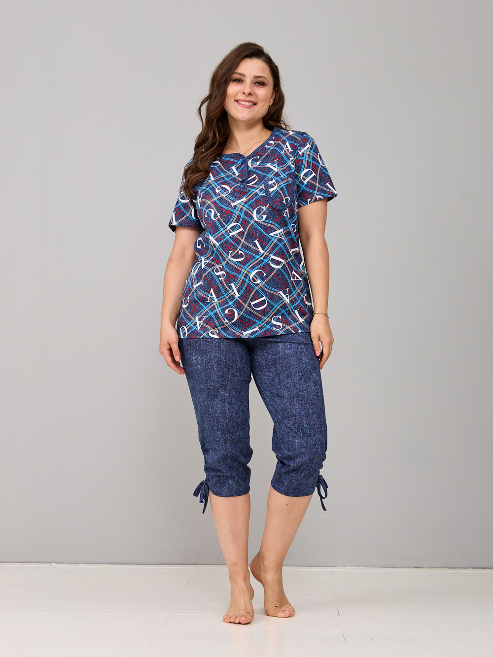 Пижама с бриджами КД-61/джинса-цепочкабуквы