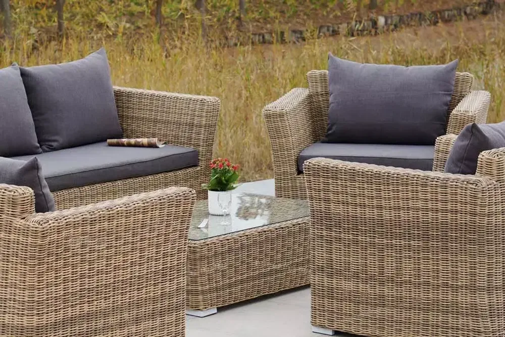 "Капучино Дабл" лаунж-зона из искусственного ротанга, цвет соломенный