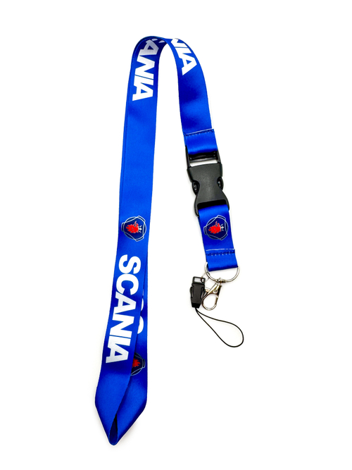 Шнурок на шею SCANIA (СКАНИЯ). Ланъярд для ключей, бейджа, телефона. Синий цвет с белым лого.