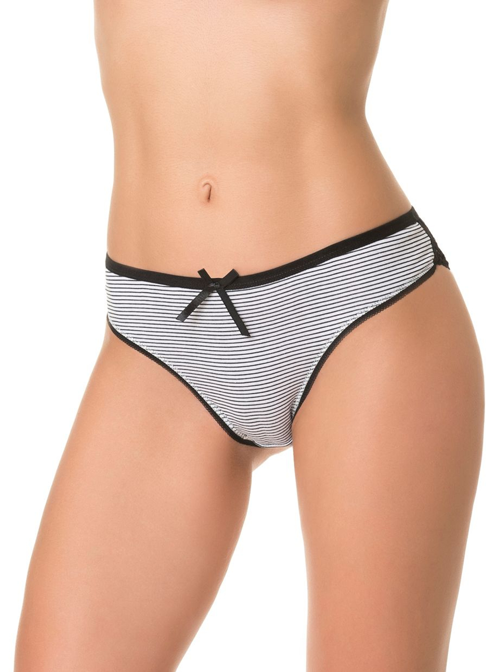 Полосатые трусы-бразилиана с задней частью из кружева (Размер: S) (Цвет: серый)
