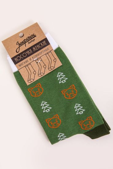 Носки ЗАПОРОЖЕЦ Свинки Ёлочки (женские) (Зеленый (Темно-Зеленый)