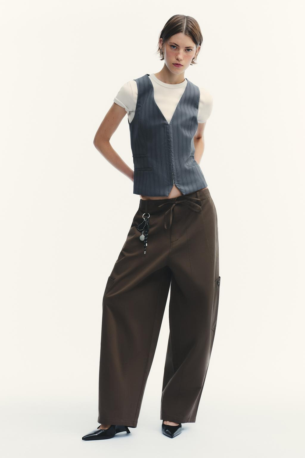 ZARA ТОП-ЖИЛЕТ В ПОЛОСКУ, СЕРО-СИНИЙ