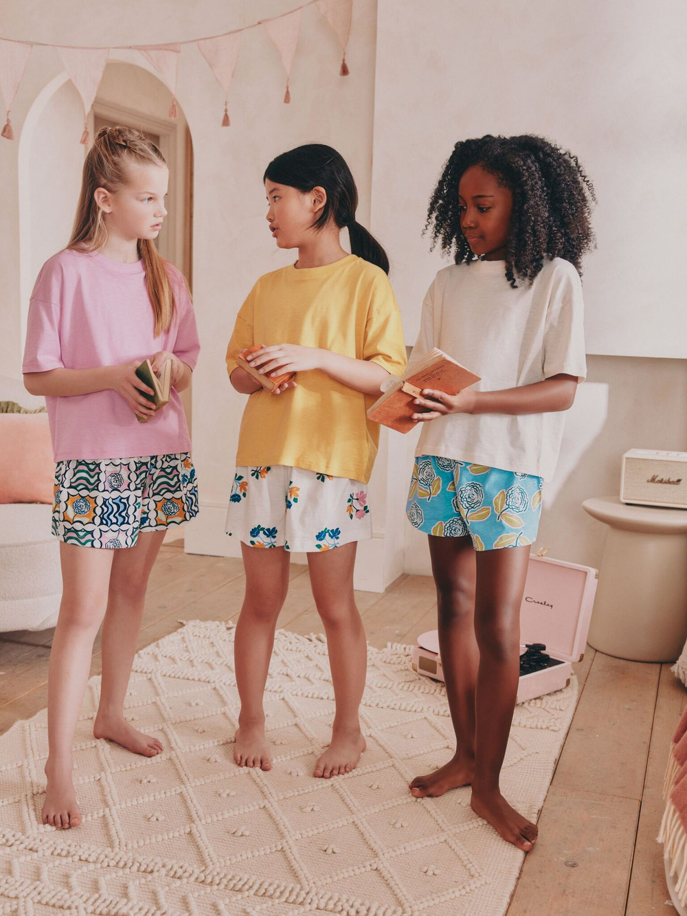 Пижама для девочки Next AC5-509, 3 шт., Розовый, Голубой, Молочный