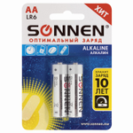 Батарейки комплект 2 шт. SONNEN Alkaline АА (LR6 15А) алкалиновые пальчиковые блистер (24 штуки в упаковке)