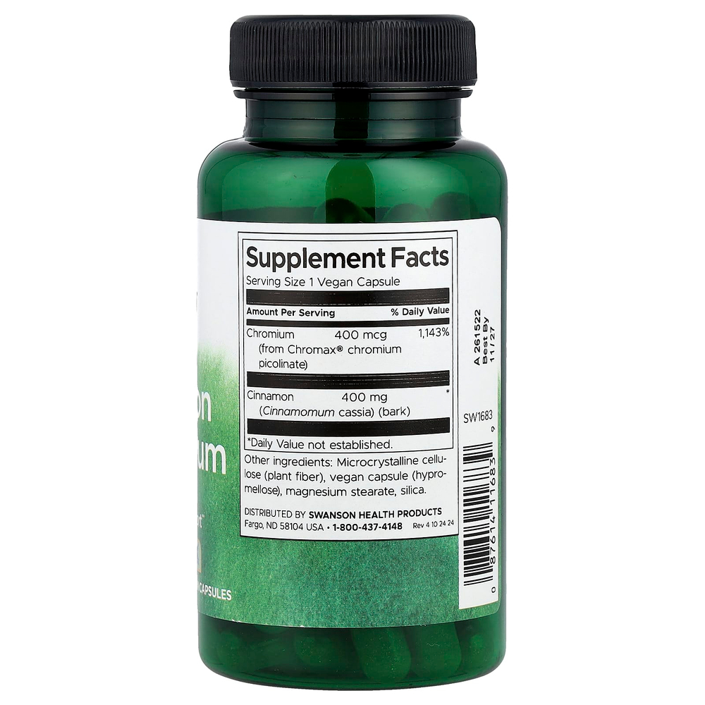 Swanson Vitamins, Корица и хром, 60 веганских капсул