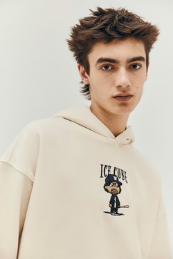 H&M ТОЛСТОВКА СВОБОДНОГО КРОЯ С ПРИНТОМ, СВЕТЛО-БЕЖЕВЫЙ