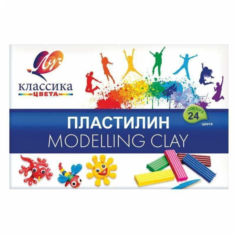 Пластилин 24цв 480гр. Классика, со стеком, карт.упак.