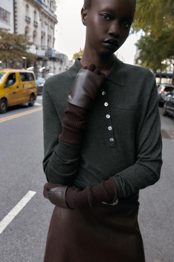 ZARA КОМБИНИРОВАННЫЕ МИТЕНКИ ИЗ ИСКУССТВЕННОЙ КОЖИ, КОРИЧНЕВЫЙ