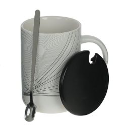 GAEM Кружка с крышкой и ложкой, 400 мл, L12 W8 H11,5 см, 4в.