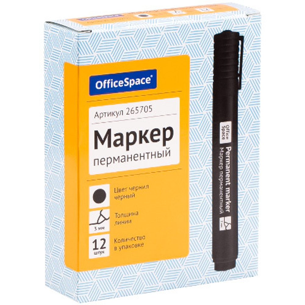 Маркер перманентный OfficeSpace ЧЕРНЫЙ 3 мм (1/12 шт.)