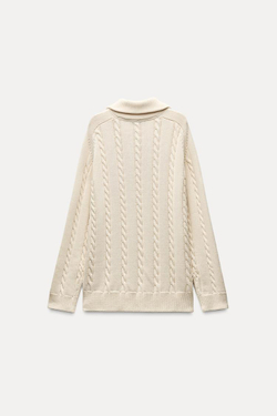 ZARA СВИТЕР С УЗОРОМ «КОСЫ» И ЗАСТЕЖКОЙ-МОЛНИЕЙ, ЭКРЮ