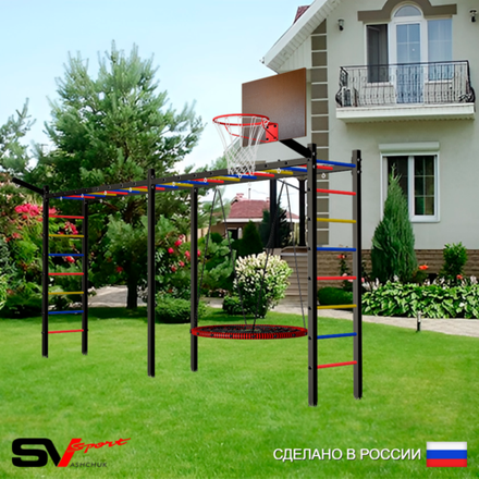 Уличная шведская стенка Sv Sport рукоход х 2 У50211К (Гнездо 80см/Щит баскет/Кронш бокс)