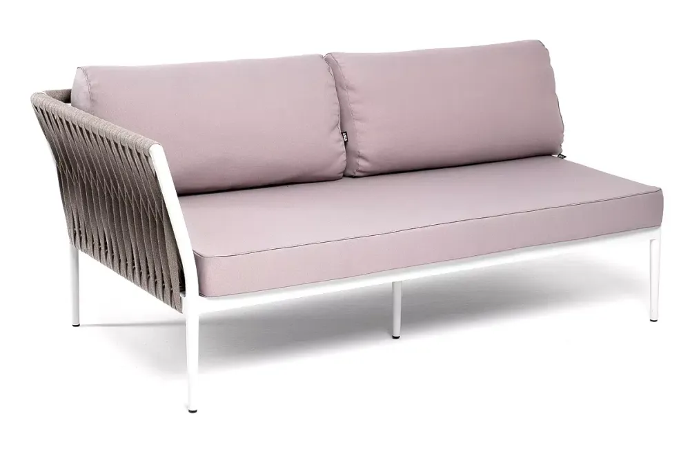 "Касабланка" правый модуль плетеный из роупа, каркас алюминий светло-серый (RAL7035) муар, роуп серо-коричневый 23мм, ткань бежевая 052