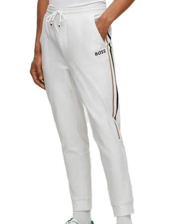 Мужские теннисные штаны BOSS x Matteo Berrettini Tracksuit Bottoms with Stripes and Logo - белый