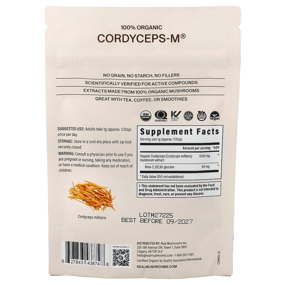 Real Mushrooms, Cordyceps-M®, экстракт грибов в порошке, 60 г (2,12 унции)
