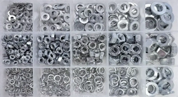 Комплект гаек и шайб М3, М4, М5, М6, М8 (плоская и гроверная) - 690 шт. в органайзере