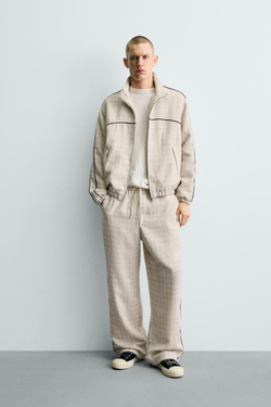 ZARA БРЮКИ-ДЖОГГЕРЫ С КОНТРАСТНЫМИ ЛАМПАСАМИ, ЭКРЮ