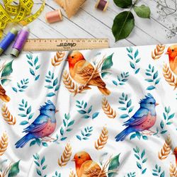 Ткань премиум шелк искусственный Армани садовые птахи