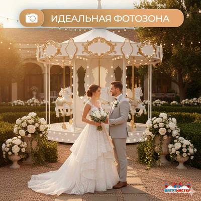 Электрическая свадебная карусель «Белоснежка» с LED-подсветкой, 6 мест