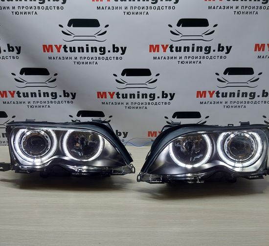 Передние фары angel eyes led black для BMW 3 E46