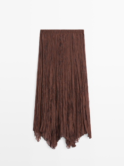 Massimo Dutti Плиссированная юбка-миди из органзы, карамельный