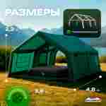 Пневмокаркасная всесезонная палатка «Тёплая Искра» 3,6×4,8×2,2 м — с печкой, из ПВХ, зелёная