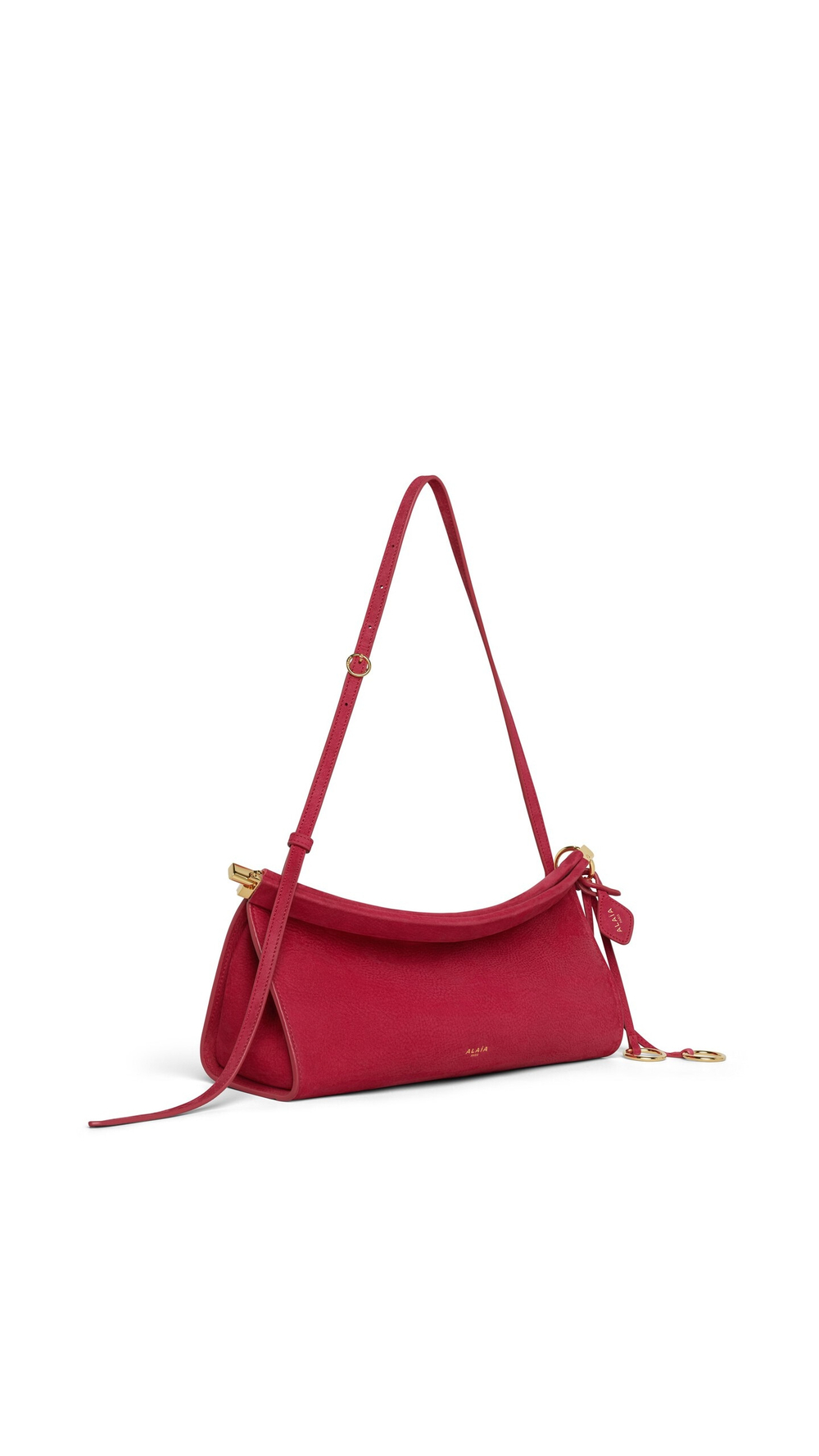 ALAÏA СУМКА LE CLICK EAST WEST ИЗ НАТУРАЛЬНОЙ КОЖИ, МАЛИНОВЫЙ