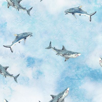 Акулы на небесно-голубом фоне