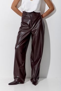 Брюки Baggy из экокожи шоколадного цвета