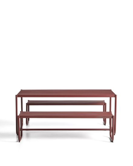 Комплект Sotil из 2 скамеек и стола из стали с гранатовой отделкой 183 x 83 cm