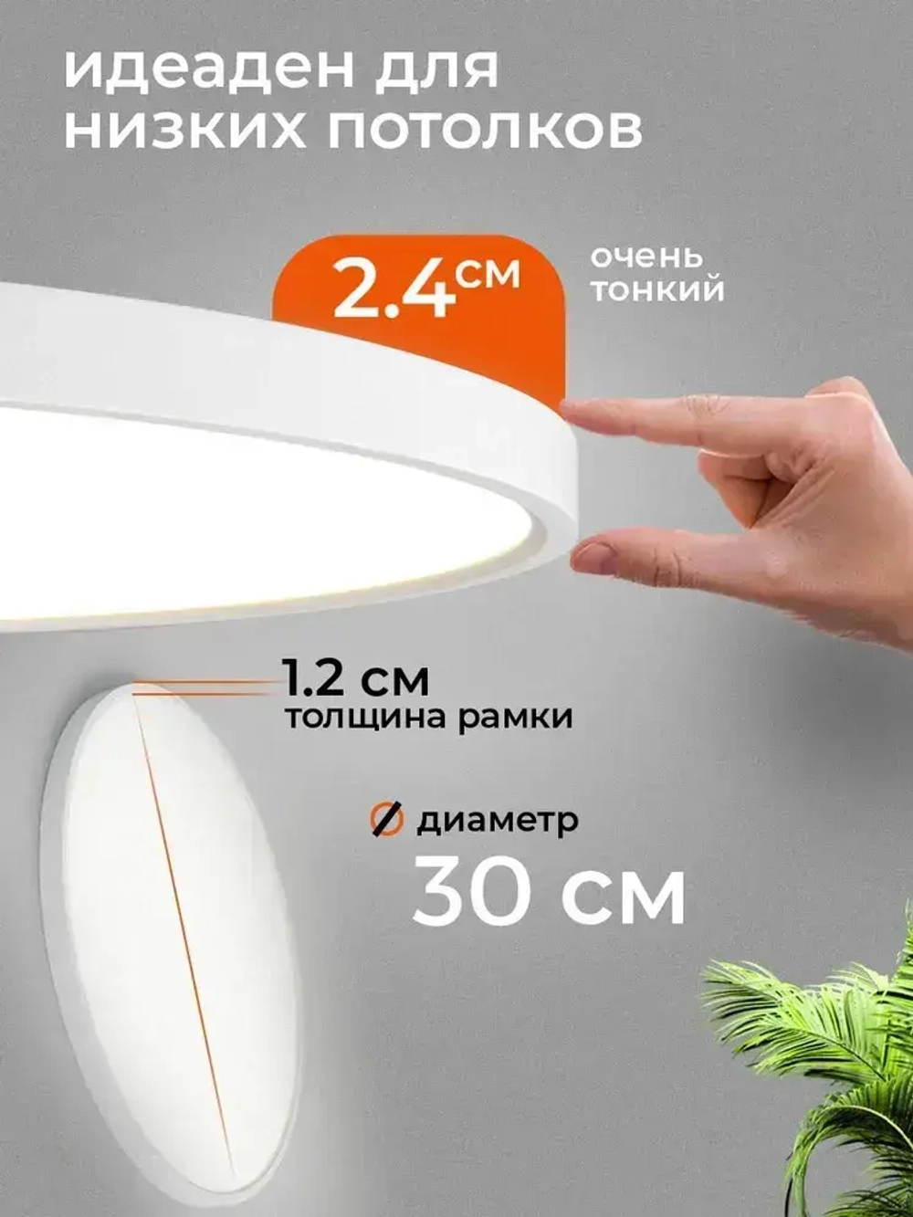 Люстра потолочная светодиодная Maghome 3000K/4000K/6500K, 24Вт, 30cm, 2.4cm толщиной ,белый