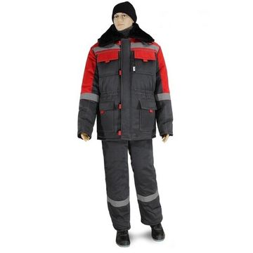 Костюм зимний "Нова" полукомбинезон (серый/красный)