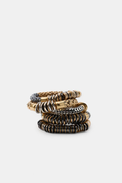 ZARA НАБОР ИЗ 5 ЭЛАСТИЧНЫХ КОМБИНИРОВАННЫХ БРАСЛЕТОВ, ЗОЛОТОЙ/СЕРЕБРЯНЫЙ