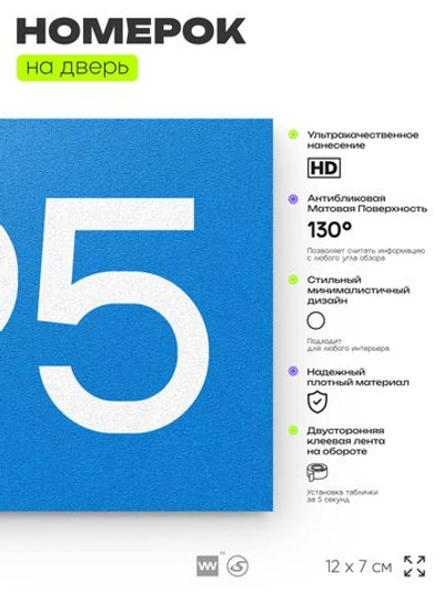 Номер на дверь 795, табличка на дверь для офиса, квартиры, кабинета, аудитории, склада, голубая 120х70 мм, Айдентика Технолоджи