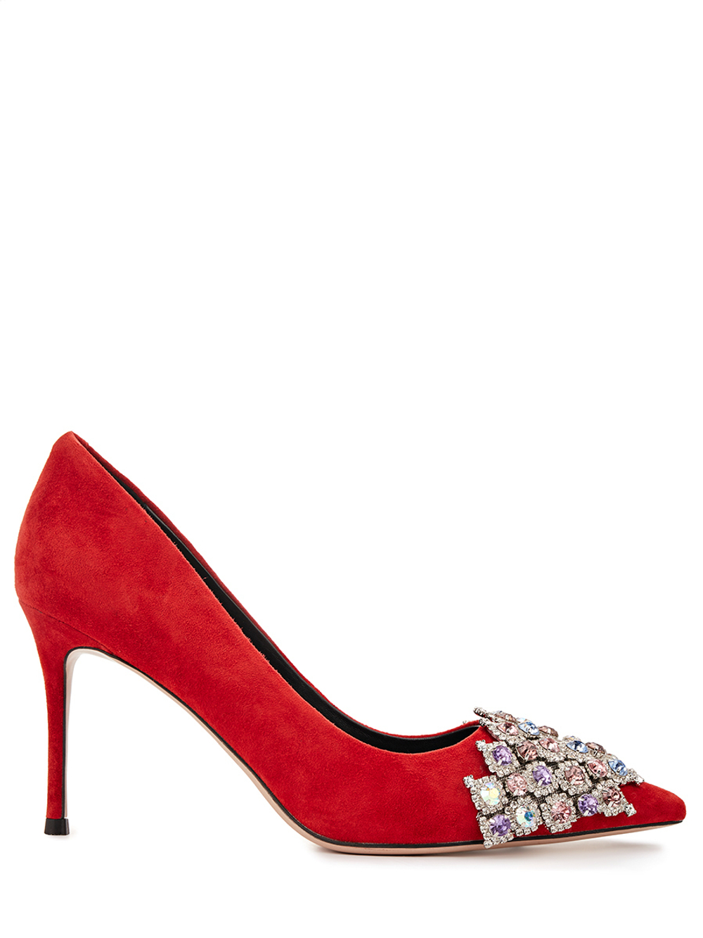 Женские туфли красные с декоративными камнями