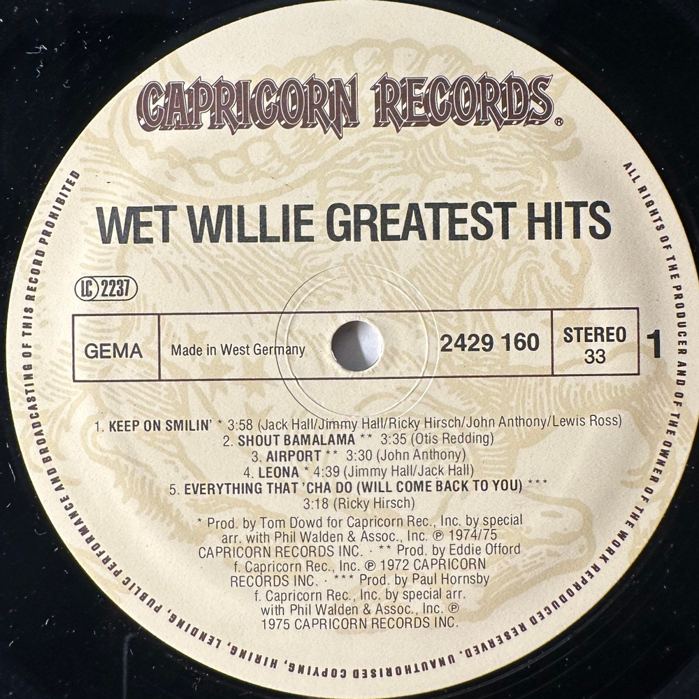Wet Willie ‎– Wet Willie Greatest Hits (Германия 1977г.)