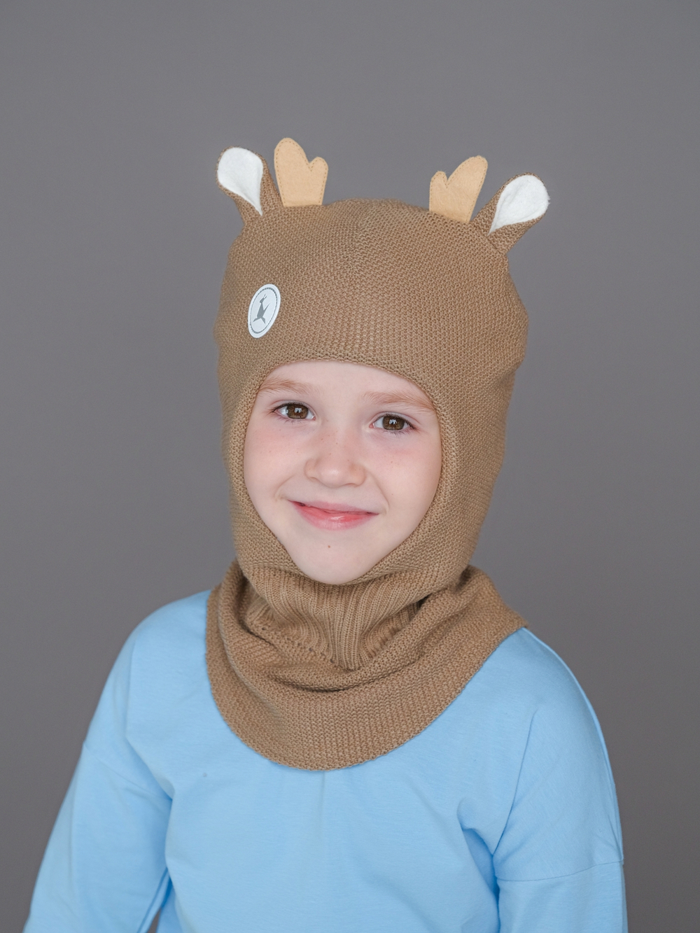 Шлем зимний вязаный (Св.охра) Олененок