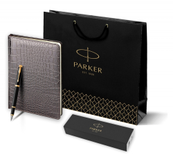 Подарочный набор: Перьевая ручка Parker IM Metal Black GT (глянцевый черный лак) и Ежедневник недатированный А5 черный