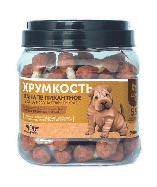 Лакомство для собак "Грин Кьюзин" GREEN QZIN ХРУМКОСТЬ (утиное мясо на телячей коже) 750гр