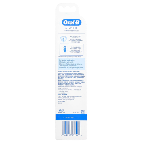Oral-B, 3D White, зубная щетка на батарейках, 1 шт.