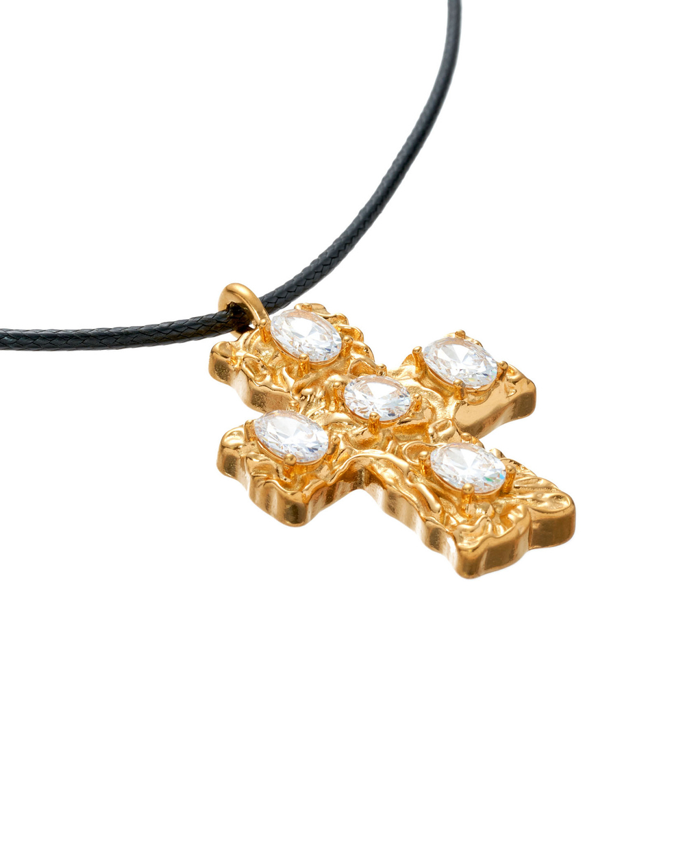 Подвеска золотой крест в камнях на шнурке