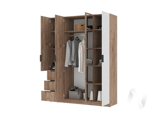 Шкаф 4-х створчатый ШК 04 МС Орегон (дуб крафт табачный/белый супермат; дуб крафт табачный)