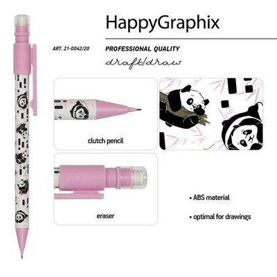 Карандаш механический с ластиком 0,7 мм "HappyGraphix. Панды" (BrunoVisconti)