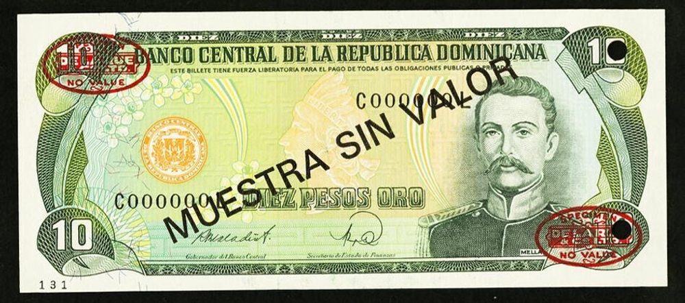 ДОМИНИКАНСКАЯ РЕСПУБЛИКА, 1988, 10 PESOS ORO [MUESTRA SIN VALOR]