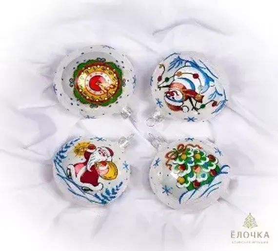 Набор стеклянных шаров Морозный 4 шт., 75 мм., Ёлочка (С529)