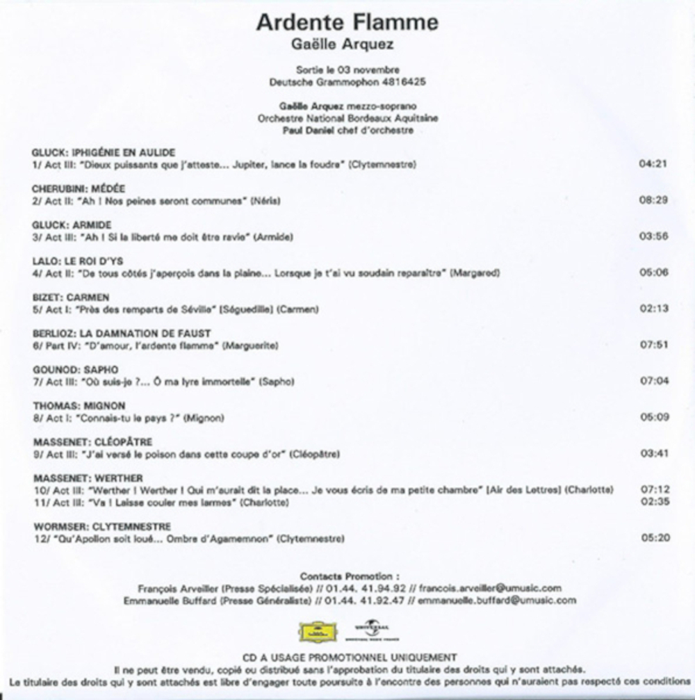 Gaelle Arquez, Orchestre National Bordeaux Aquitaine, Paul Daniel / Ardente Flamme (CD)
