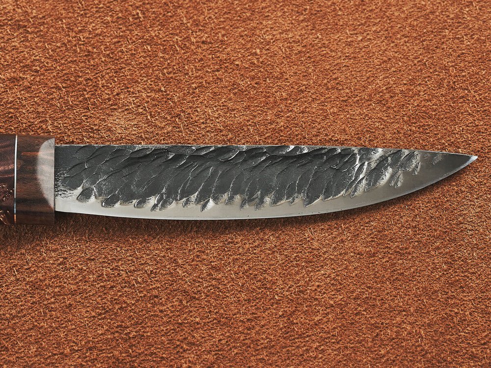 Якутский нож "Амга", сталь Х12МФ, рукоять коричневая стабилизированная карельская береза / акрил агат